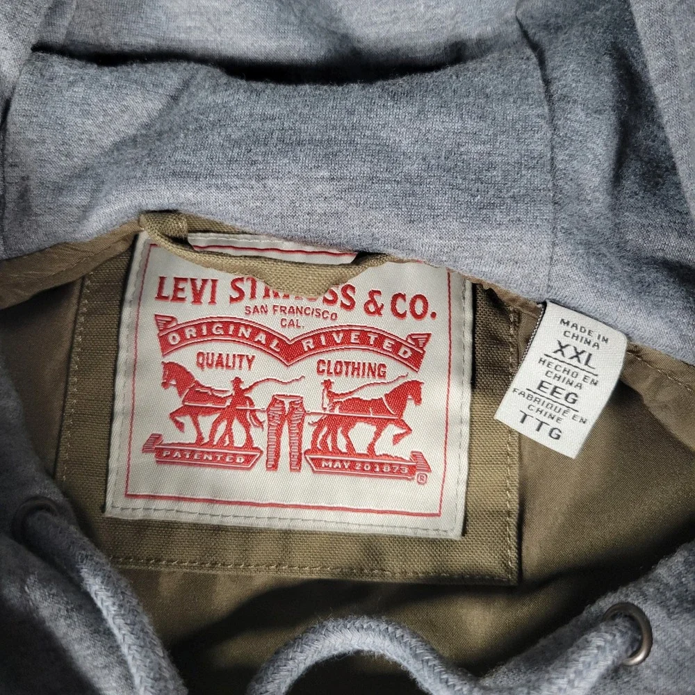 Levi Strauss & Co. Field Jacket‎ Men XXL Olive Green Hooded Zip Utility LM6RC421